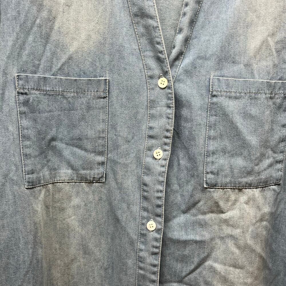 Zilcremo Denim Button Down Shirt Dress Frayed Hem & Sleeve Cuffs Size L - Picture 5 of 12
